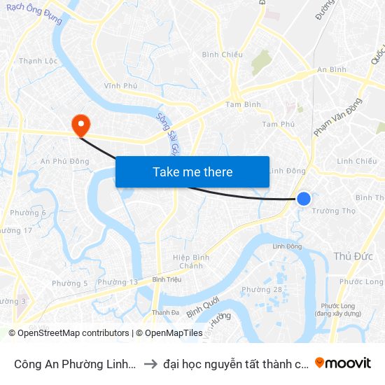 Công An Phường Linh Đông to đại học nguyễn tất thành cơ sở 4 map