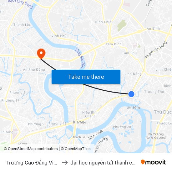 Trường Cao Đẳng Vinatex to đại học nguyễn tất thành cơ sở 4 map