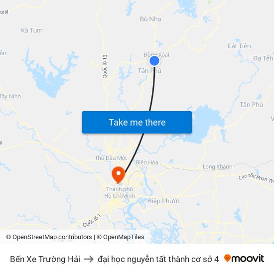 Bến Xe Trường Hải to đại học nguyễn tất thành cơ sở 4 map