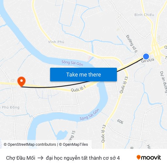 Chợ Đầu Mối to đại học nguyễn tất thành cơ sở 4 map