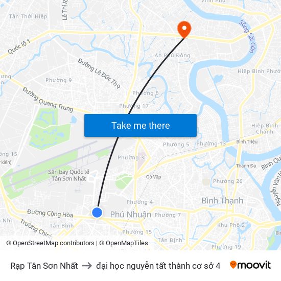 Rạp Tân Sơn Nhất to đại học nguyễn tất thành cơ sở 4 map