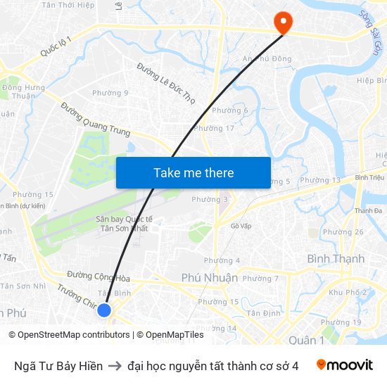 Ngã Tư Bảy Hiền to đại học nguyễn tất thành cơ sở 4 map