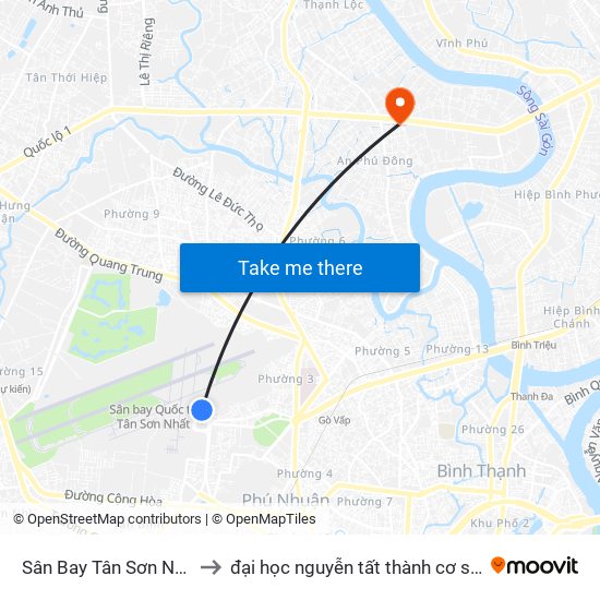 Sân Bay Tân Sơn Nhất to đại học nguyễn tất thành cơ sở 4 map