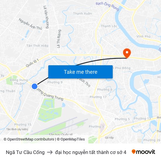 Ngã Tư Cầu Cống to đại học nguyễn tất thành cơ sở 4 map