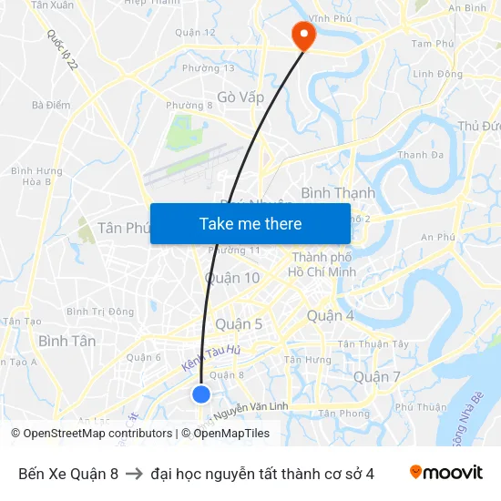 Bến Xe Quận 8 to đại học nguyễn tất thành cơ sở 4 map