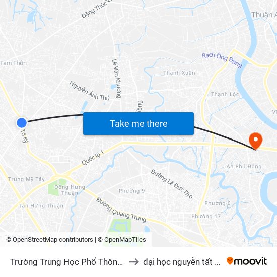 Trường Trung Học Phổ Thông Nguyễn Hữu Cầu to đại học nguyễn tất thành cơ sở 4 map