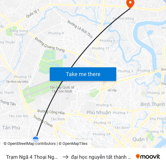 Trạm Ngã 4 Thoại Ngọc Hầu to đại học nguyễn tất thành cơ sở 4 map