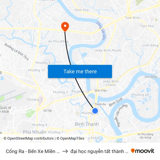 Cổng Ra - Bến Xe Miền Đông 1 to đại học nguyễn tất thành cơ sở 4 map