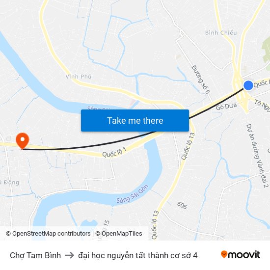 Chợ Tam Bình to đại học nguyễn tất thành cơ sở 4 map