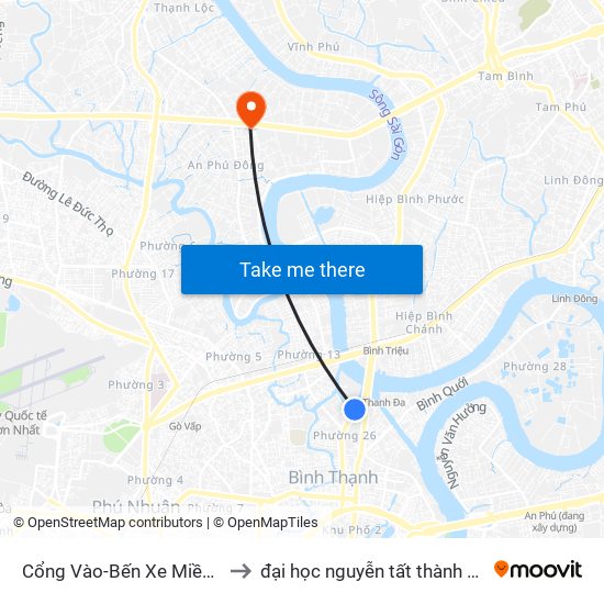 Cổng Vào-Bến Xe Miền Đông to đại học nguyễn tất thành cơ sở 4 map