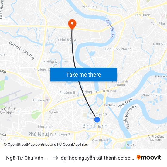 Ngã Tư Chu Văn An to đại học nguyễn tất thành cơ sở 4 map