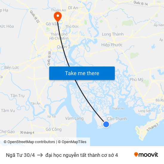 Ngã Tư 30/4 to đại học nguyễn tất thành cơ sở 4 map