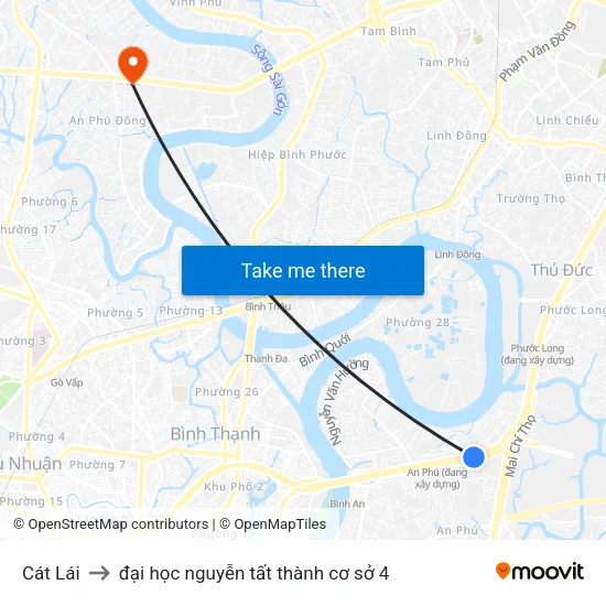Cát Lái to đại học nguyễn tất thành cơ sở 4 map