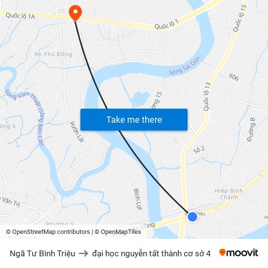 Ngã Tư Bình Triệu to đại học nguyễn tất thành cơ sở 4 map