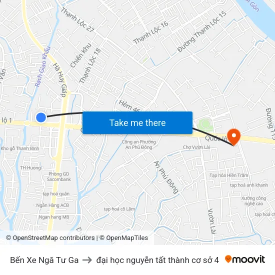 Bến Xe Ngã Tư Ga to đại học nguyễn tất thành cơ sở 4 map