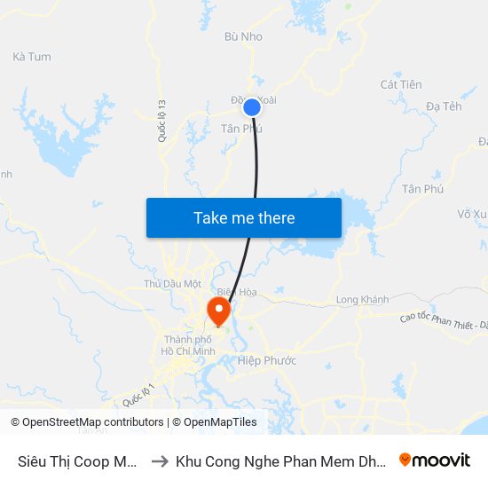 Siêu Thị Coop Mart to Khu Cong Nghe Phan Mem Dhqg map