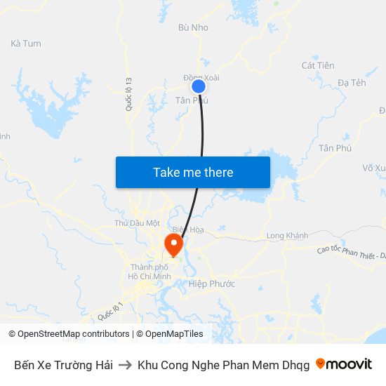 Bến Xe Trường Hải to Khu Cong Nghe Phan Mem Dhqg map