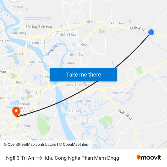 Ngã 3 Trị An to Khu Cong Nghe Phan Mem Dhqg map