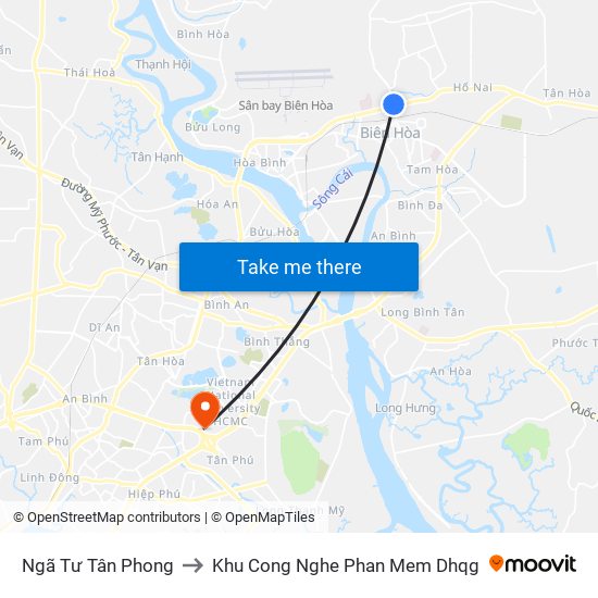 Ngã Tư Tân Phong to Khu Cong Nghe Phan Mem Dhqg map