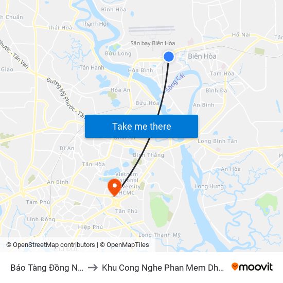 Bảo Tàng Đồng Nai to Khu Cong Nghe Phan Mem Dhqg map