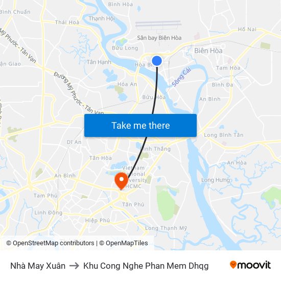 Nhà May Xuân to Khu Cong Nghe Phan Mem Dhqg map