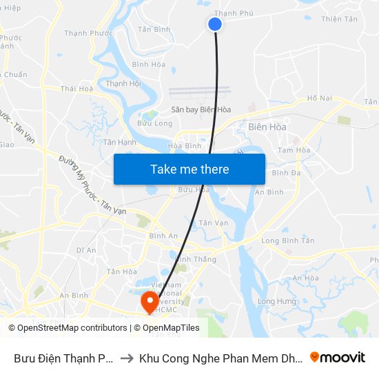 Bưu Điện Thạnh Phú to Khu Cong Nghe Phan Mem Dhqg map