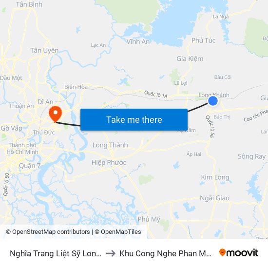 Nghĩa Trang Liệt Sỹ Long Khánh to Khu Cong Nghe Phan Mem Dhqg map