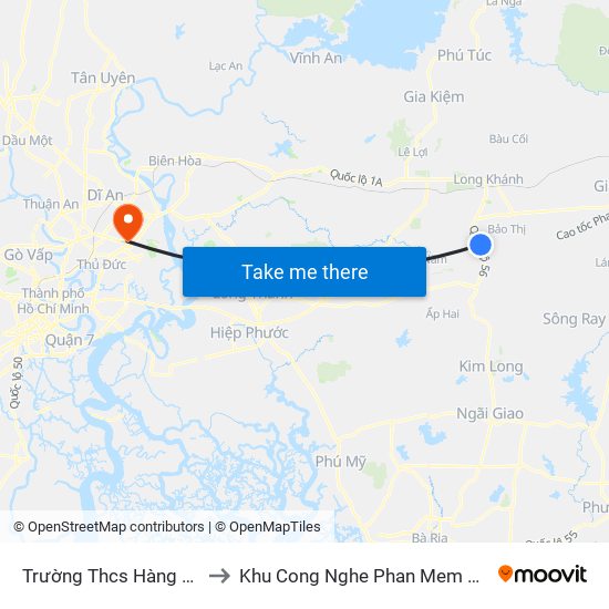 Trường Thcs Hàng Gòn to Khu Cong Nghe Phan Mem Dhqg map