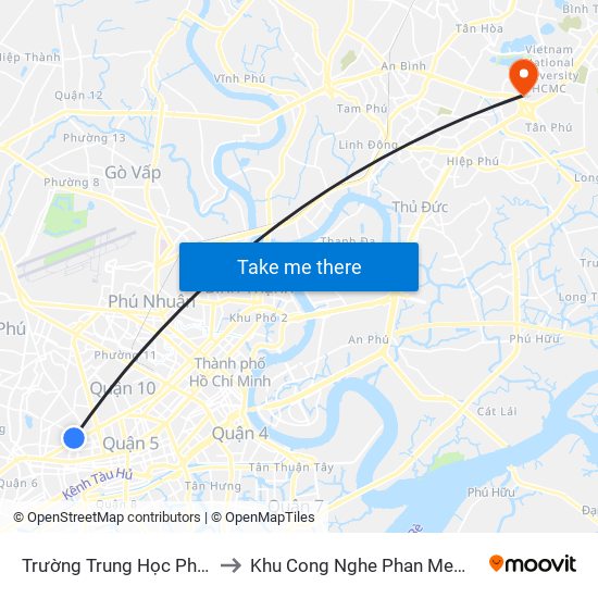 Trường Trung Học Phú Thọ to Khu Cong Nghe Phan Mem Dhqg map