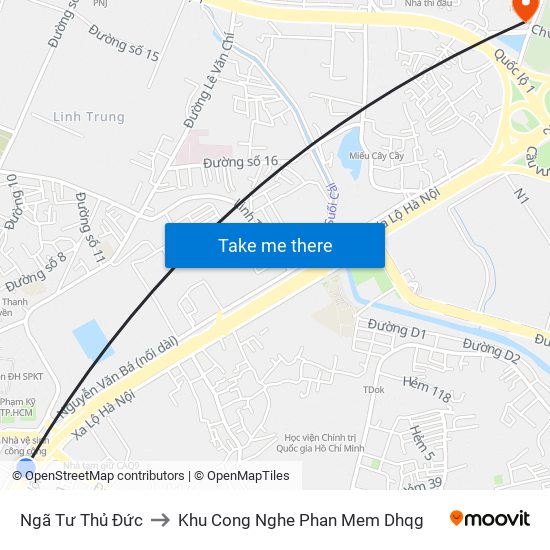 Ngã Tư Thủ Đức to Khu Cong Nghe Phan Mem Dhqg map