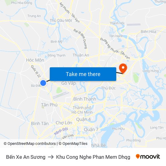 Bến Xe An Sương to Khu Cong Nghe Phan Mem Dhqg map