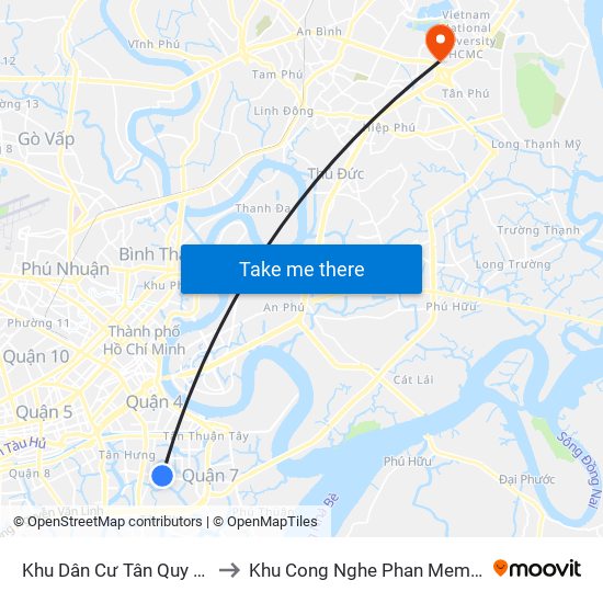 Khu Dân Cư Tân Quy Đông to Khu Cong Nghe Phan Mem Dhqg map