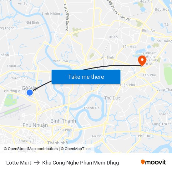 Lotte Mart to Khu Cong Nghe Phan Mem Dhqg map