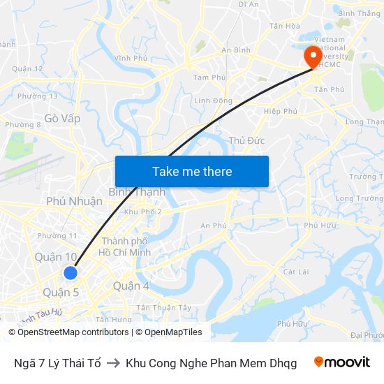 Ngã 7 Lý Thái Tổ to Khu Cong Nghe Phan Mem Dhqg map