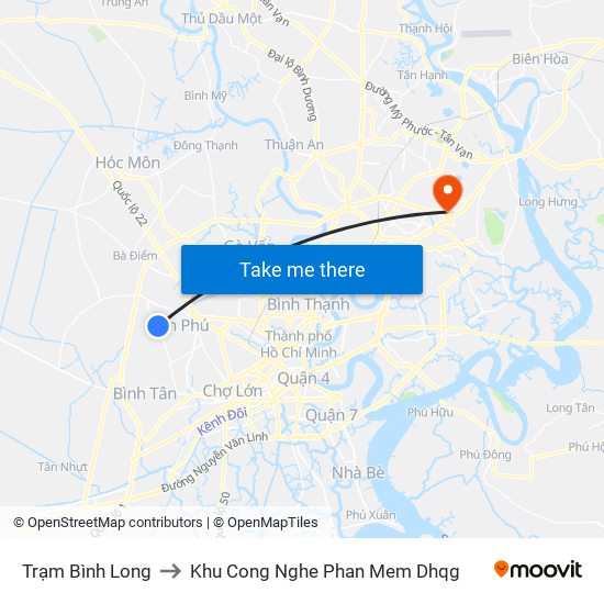 Trạm Bình Long to Khu Cong Nghe Phan Mem Dhqg map