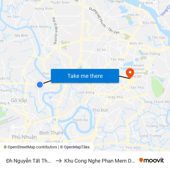 Đh Nguyễn Tất Thành to Khu Cong Nghe Phan Mem Dhqg map
