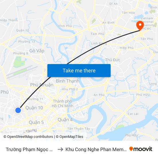 Trường Phạm Ngọc Thạch to Khu Cong Nghe Phan Mem Dhqg map