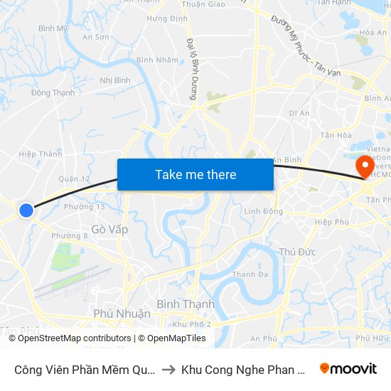 Công Viên Phần Mềm Quang Trung to Khu Cong Nghe Phan Mem Dhqg map