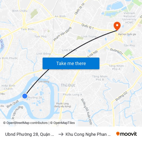 Ubnd Phường 28, Quận Bình Thạnh to Khu Cong Nghe Phan Mem Dhqg map