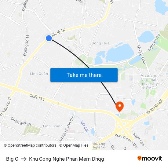 Big C to Khu Cong Nghe Phan Mem Dhqg map