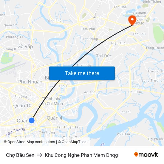 Chợ Bầu Sen to Khu Cong Nghe Phan Mem Dhqg map