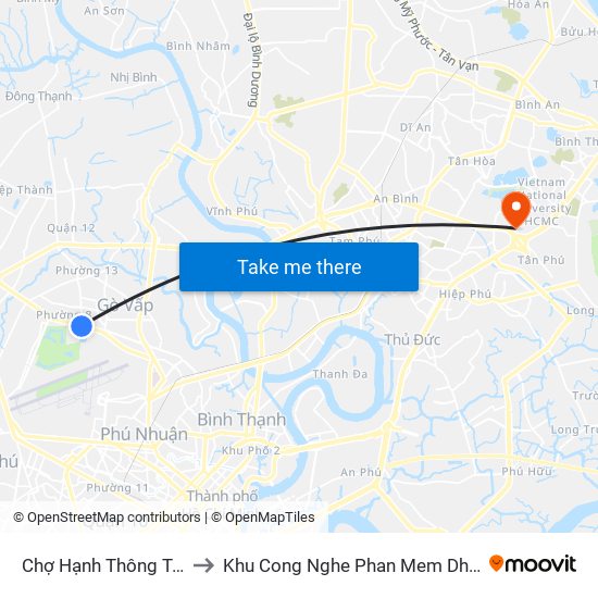 Chợ Hạnh Thông Tây to Khu Cong Nghe Phan Mem Dhqg map