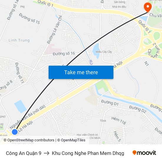 Công An Quận 9 to Khu Cong Nghe Phan Mem Dhqg map