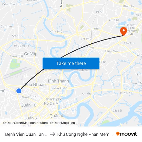 Bệnh Viện Quận Tân Bình to Khu Cong Nghe Phan Mem Dhqg map