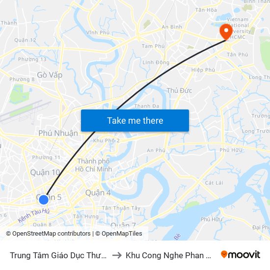 Trung Tâm Giáo Dục Thường Xuyên to Khu Cong Nghe Phan Mem Dhqg map