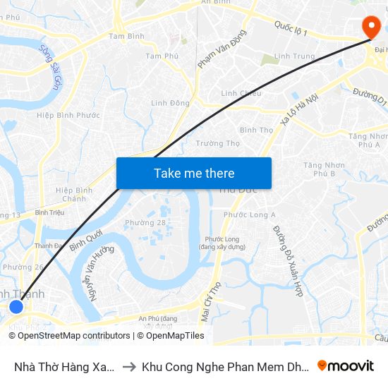 Nhà Thờ Hàng Xanh to Khu Cong Nghe Phan Mem Dhqg map