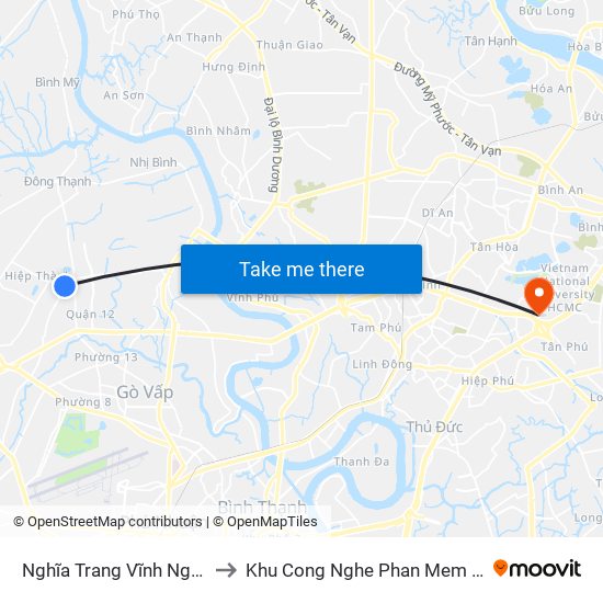 Nghĩa Trang Vĩnh Nghiêm to Khu Cong Nghe Phan Mem Dhqg map