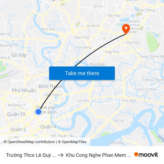 Trường Thcs Lê Quý Đôn to Khu Cong Nghe Phan Mem Dhqg map
