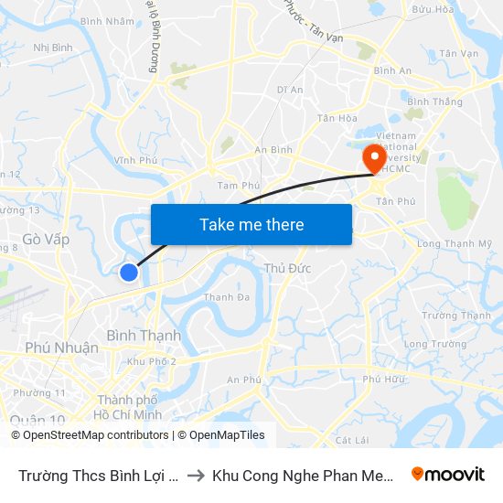 Trường Thcs Bình Lợi Trung to Khu Cong Nghe Phan Mem Dhqg map