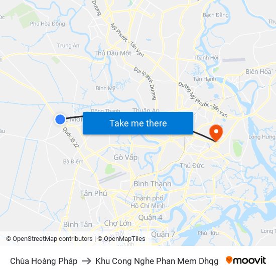 Chùa Hoàng Pháp to Khu Cong Nghe Phan Mem Dhqg map